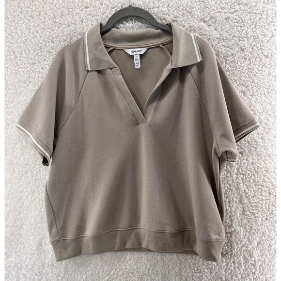 SPANX AirEssentials Pique Polo Top Women’s Size XL Short Sleeve V-Neck - Picture 1 of 10